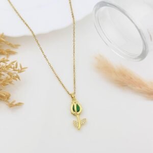 Rose Classic Chain Pendant (Gold + Pink)