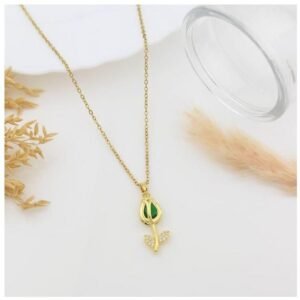 Rose Classic Chain Pendant (Gold + Green)