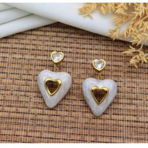 White Faux Pearl Heart Drop Earrings