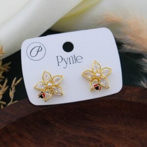 Flower Stud Earrings (Gold + White (row 11))
